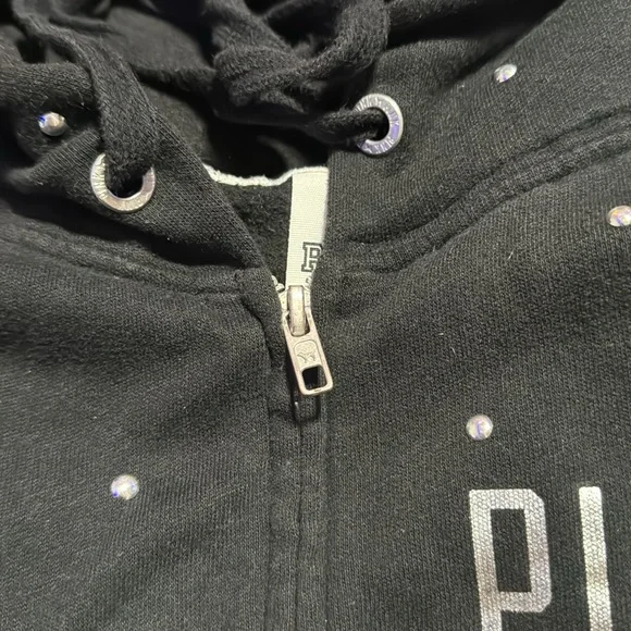 EXTREMELY RARE -PINK Victoria's Secret Black Rhinestone Zip Hoodie & Joggers - Picture 5 of 12